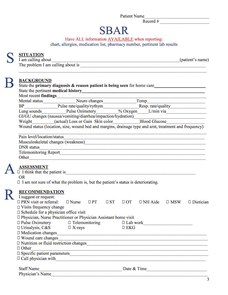 case study sbar format